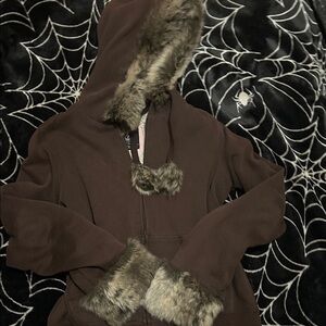 Brown Faux Fur Trim Jacket